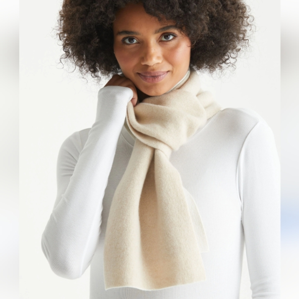 100% Cashmere Portolano Cream Knit Scarf